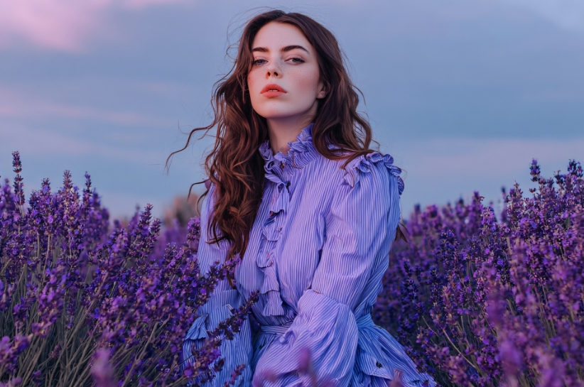 makijaż i paznokcie do fioletowej sukienki