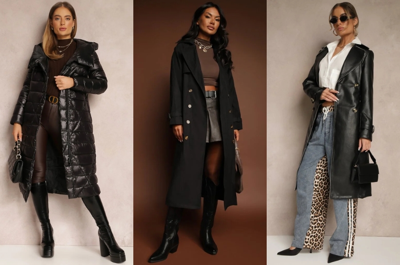 czarny płaszcz stylizacje