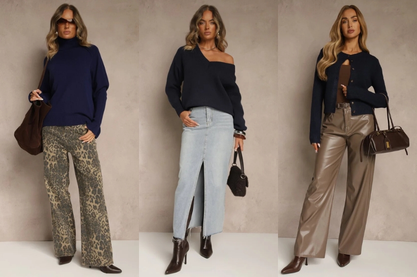 Granatowy sweter w stylu it-girl. Jak stylizować navy blue, by nie było nudno