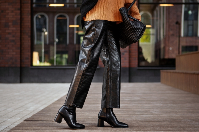 spodnie skórzane wide leg stylizacje