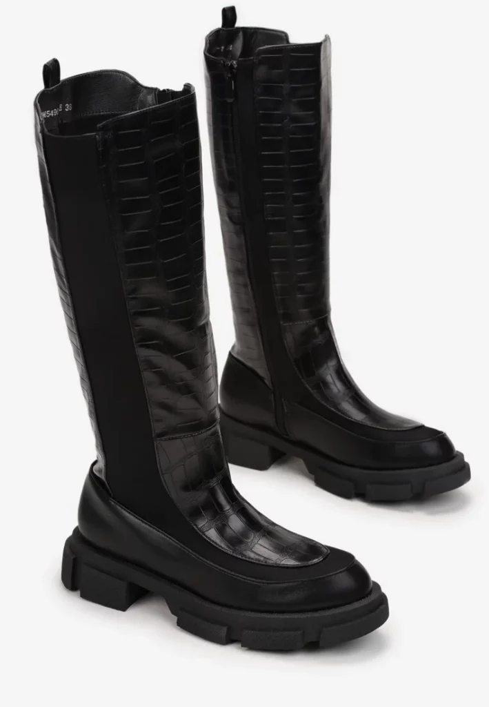 czarne kozaki na grubej traktorowej podeszwie