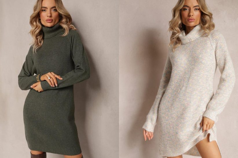 Sweterkowe sukienki z golfem — hit na 2024