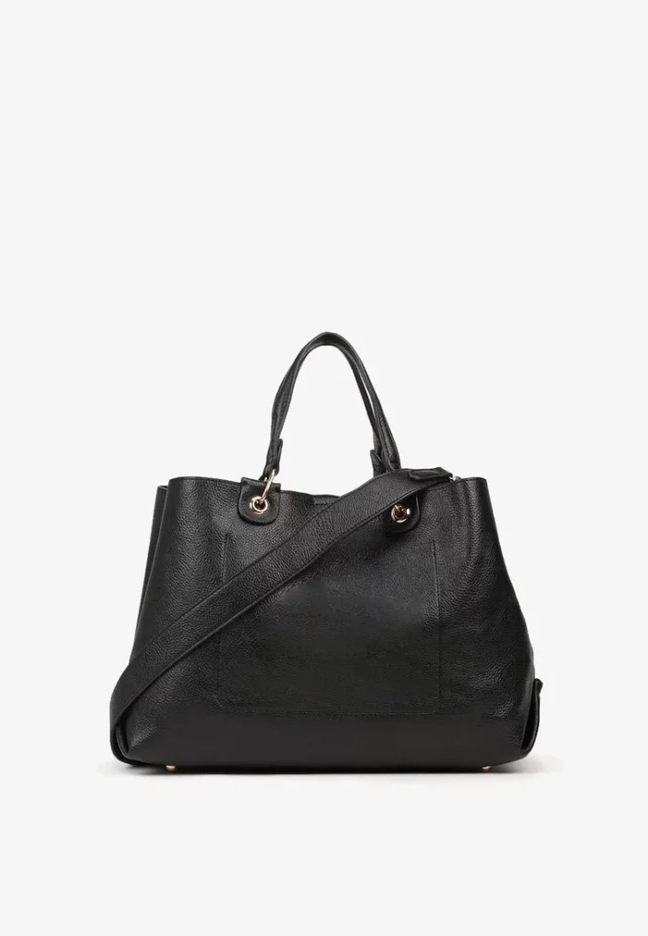 Duża czarna shopperka renee z metalicznymi ozdobami, stylowa torba miejska SS26.