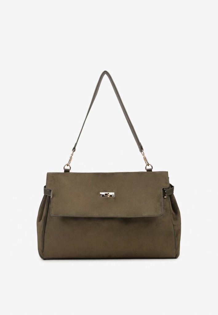 Zielona duża listonoszka renee z imitacji zamszu, modna torba na wiosnę. 