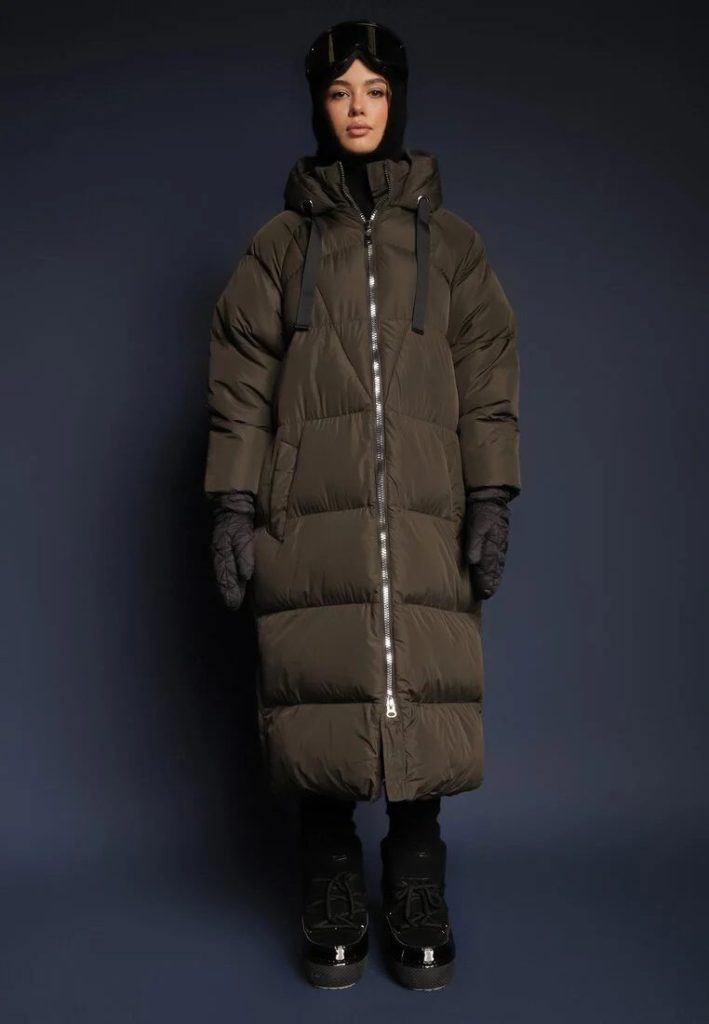 Zielona Długa Kurtka Pikowana z Kapturem Serea