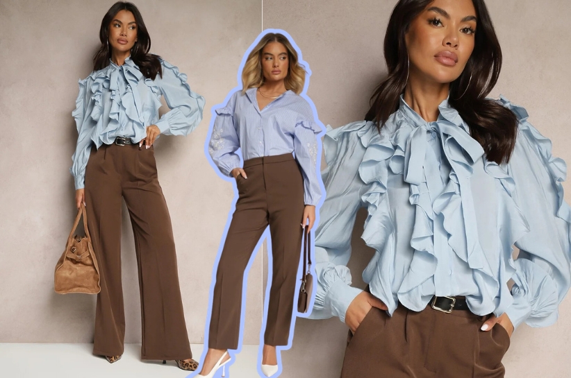 Modelki prezentują niebiesko-brązowe looki.