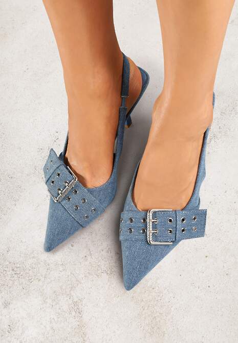 Niebieskie sandały na szpilce Vices Kolitea z ozdobną klamrą – elegancki model na wiosnę