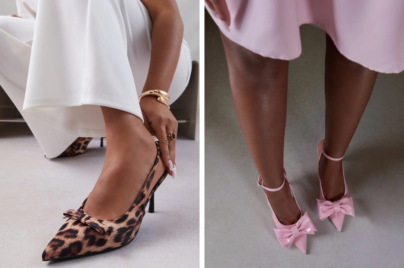 Ładne buty na szpilce - różowe i w panterkę.